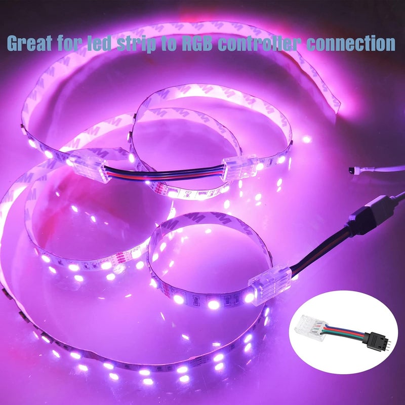 Gxilee وصلة تحكم شريط بعرض 10 مم، 10 عبوات موصلات إضاءة شريط LED 4 دبابيس بدون لحام لشريط LED RGB 10 مم 4 دبابيس 2835 5050 - Image 2
